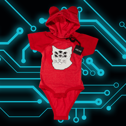 Six Eyed Cat Infant Body Suit with Ears - AREA15